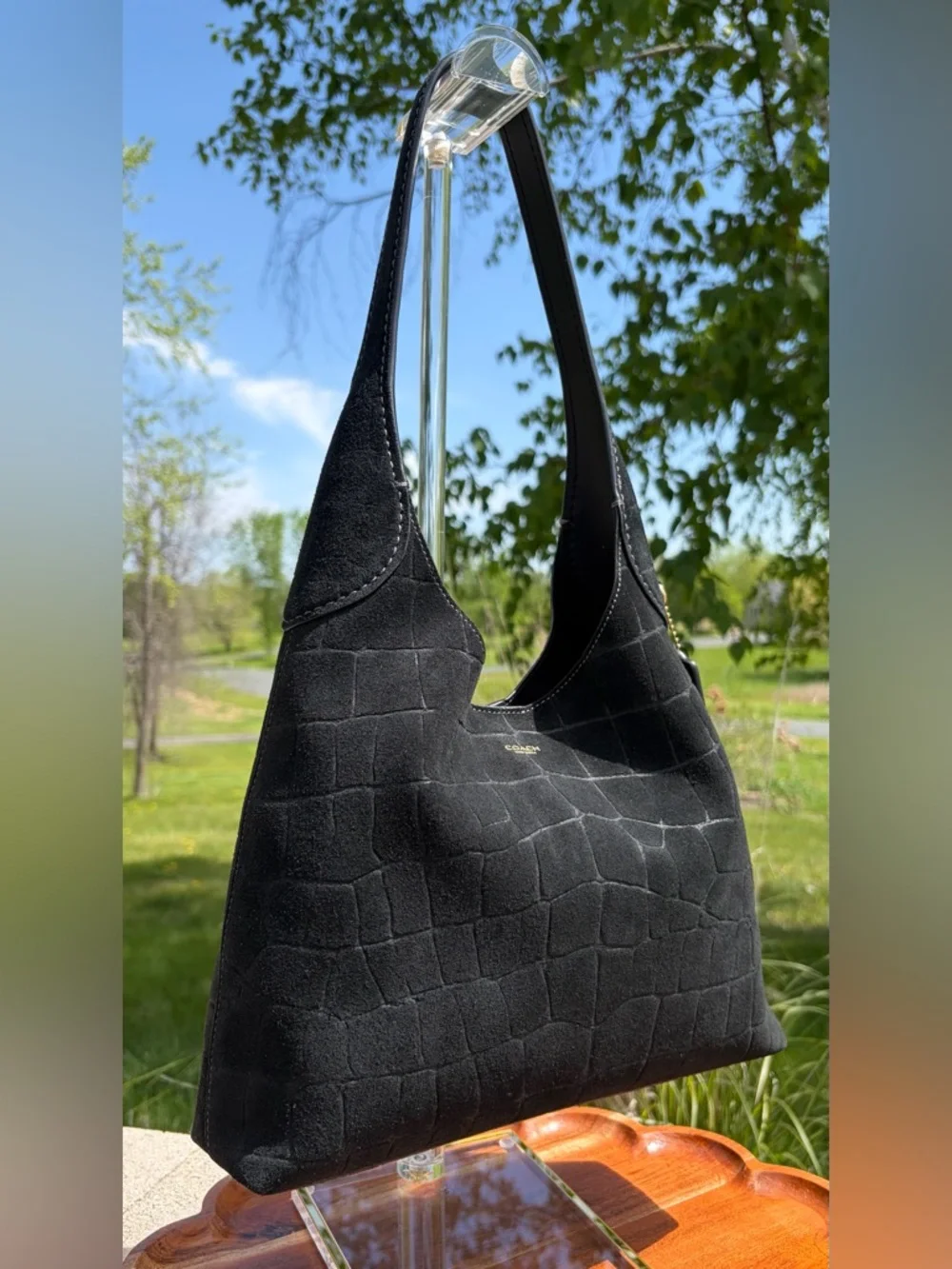 Coach Brooklyn 28 Shoulder Bag Croc Embossed Black Suede NWOT